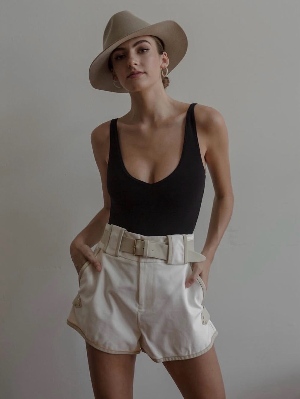 Derek Lam 10 Crosby leather trim White high waisted shorts with belt